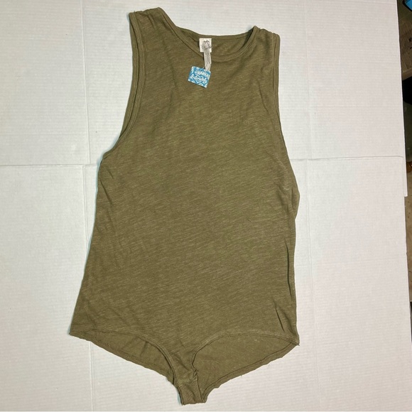 Free People Intimately All The Time Linen Green Bodysuit Womens Large Sleeveless - Picture 2 of 10